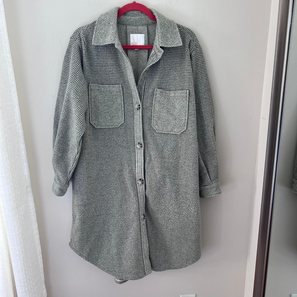 GB Houndstooth Shirt Dress Women's Small Button Front‎ Long Sleeve Pockets